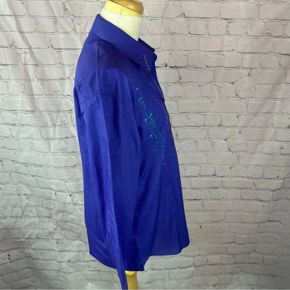 vintage grandma purple Button down shirt with rhinestone cats size medium - Picture 4 of 10